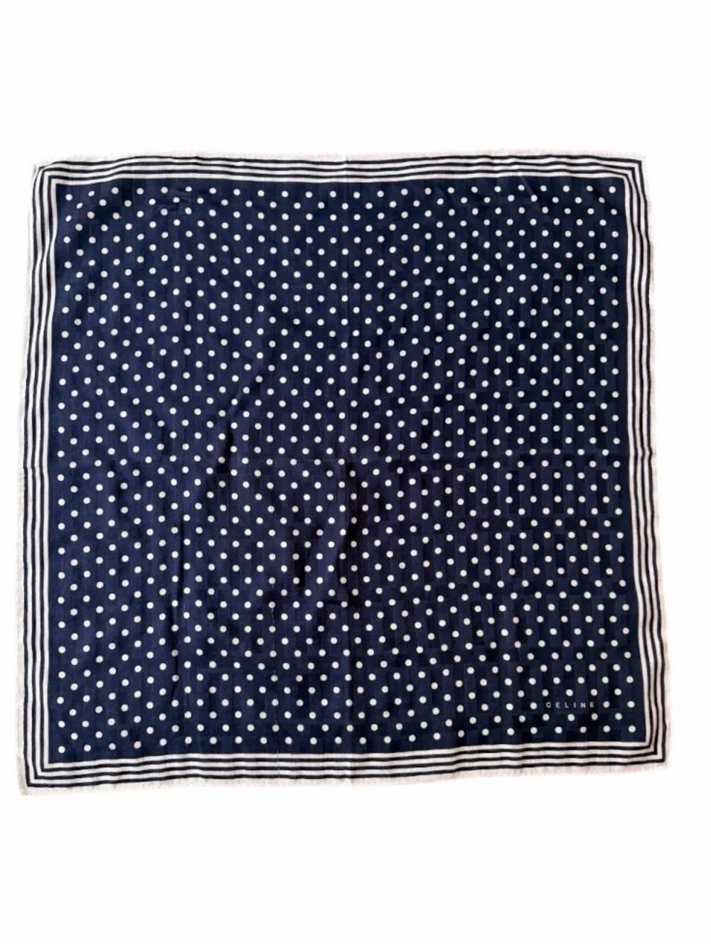 Celine Navy Polka Dot Square Scarf Hair Bow Bandana Neckerchief Bag Accessory